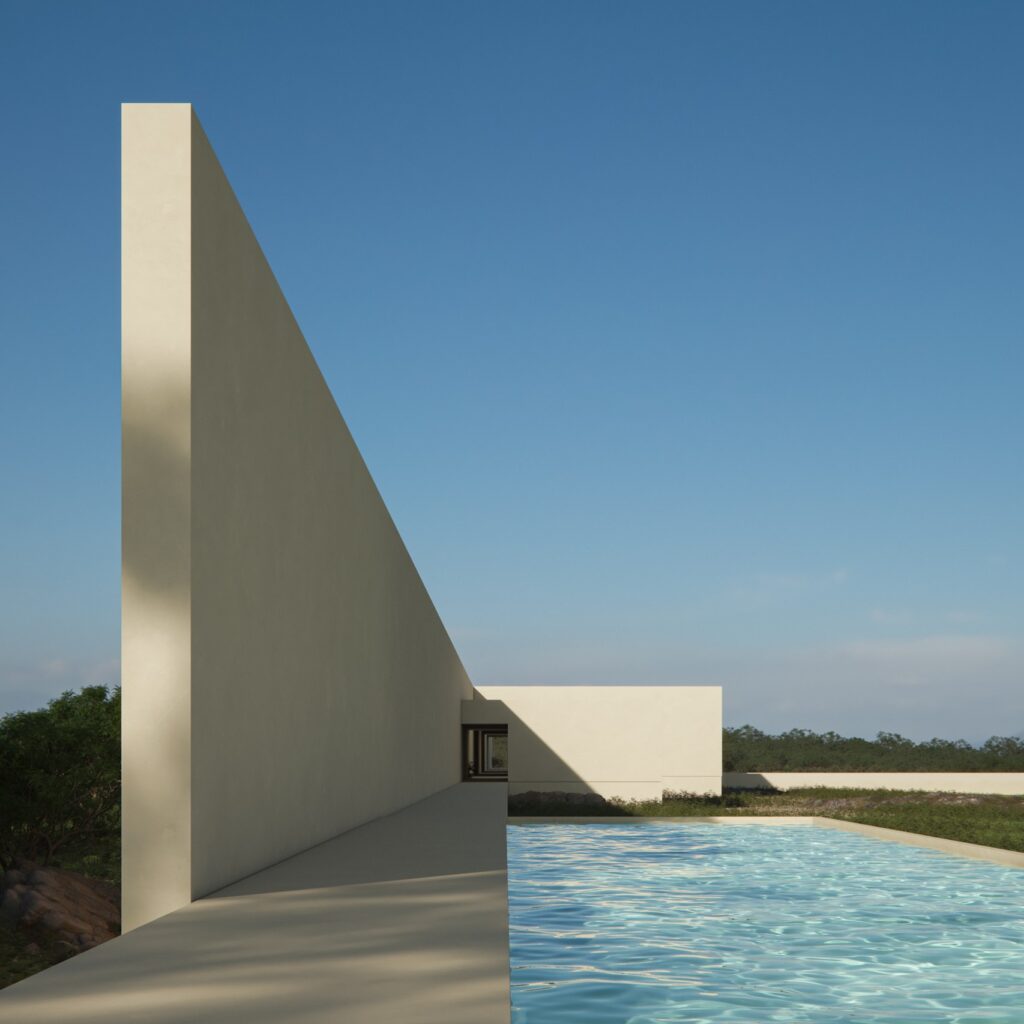 Casa Horizonte — muro triangular junto a la piscina (imagen destacada)