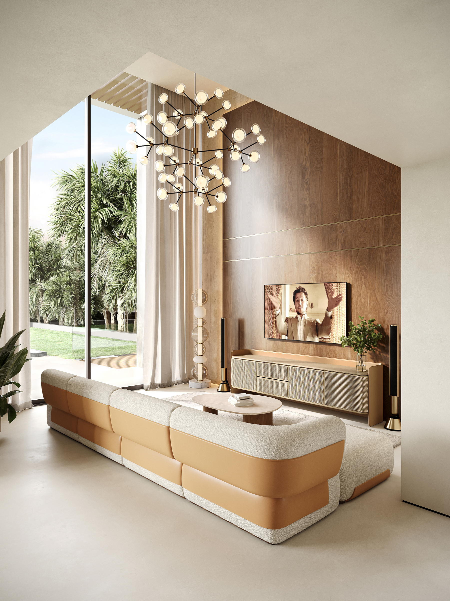Vivienda Golf, Bétera. Salón abierto al jardín