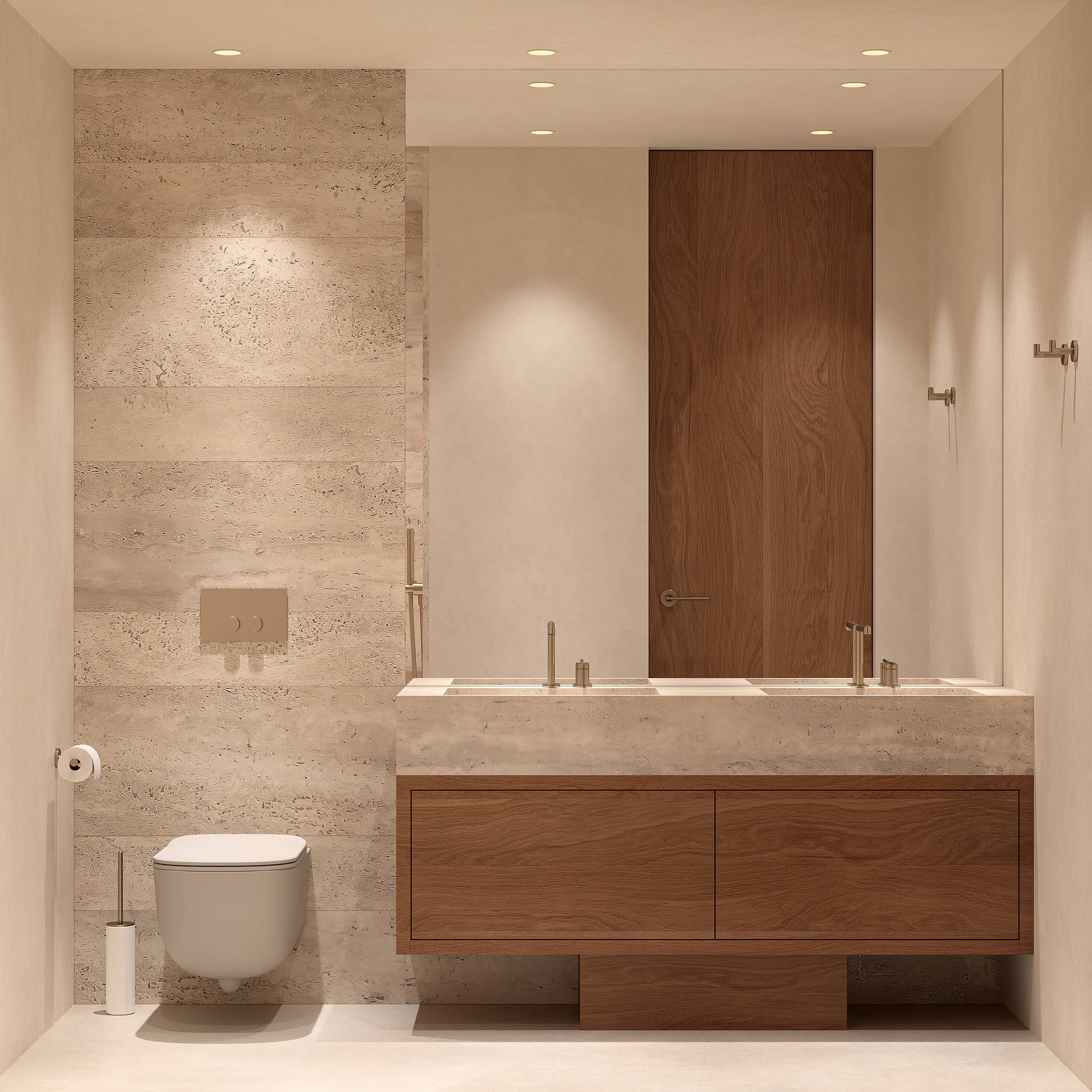 Vivienda Golf, Bétera. Baño revestido de travertino
