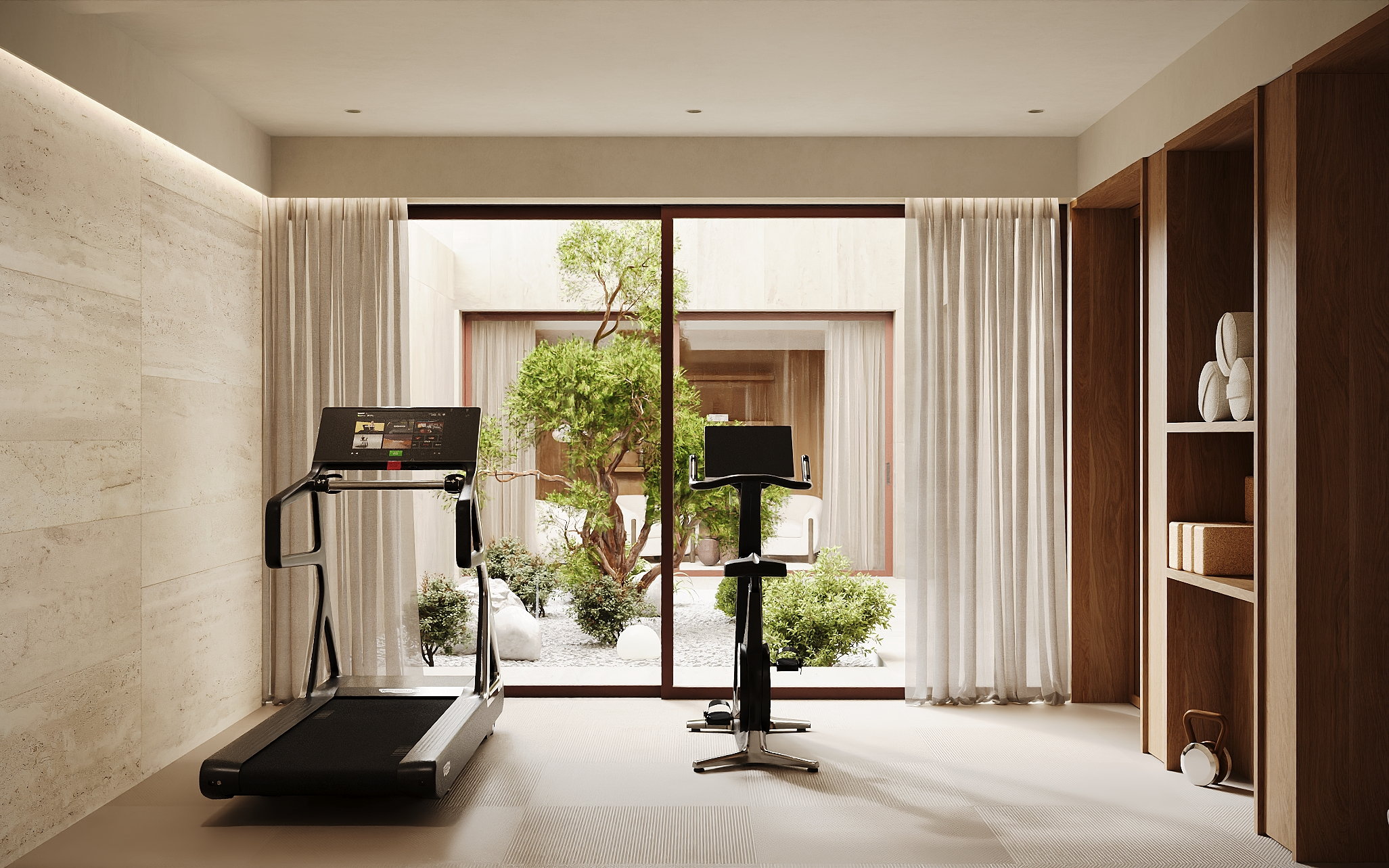 Vivienda Golf, Bétera. Gimnasio abierto al patio